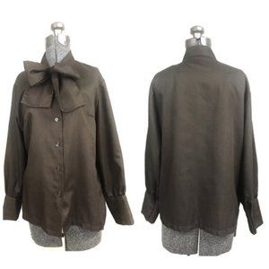 Vintage Chocolate Brown Secretary Blouse Medium